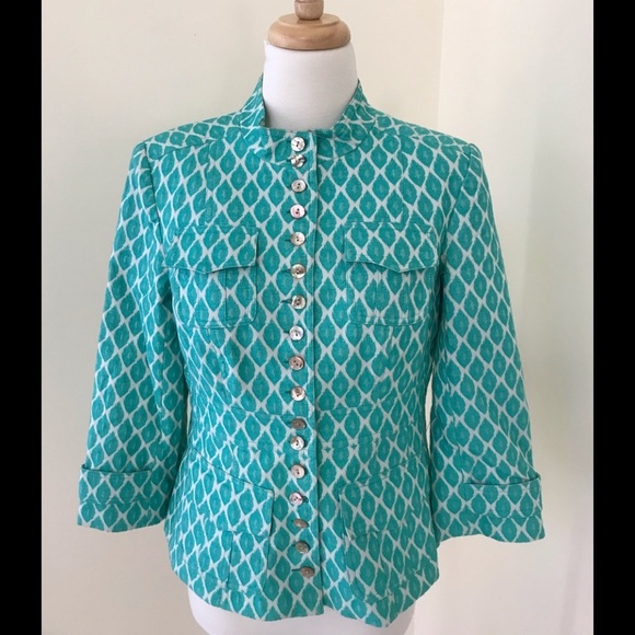 Nanette Lepore SZ 10, green combo blazer .
